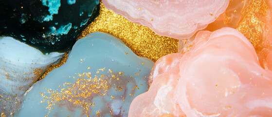 Aufkleber - Bold lichen textures with colorful hues and golden glitters create stunning visual contrast