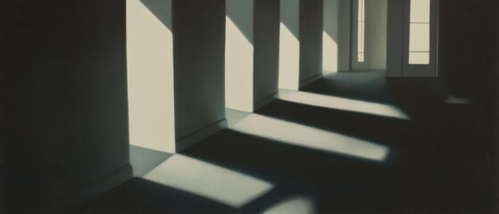 Aufkleber - Exploring light and shadow textures in architectural space with depth contrast