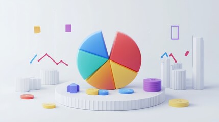 Aufkleber - A vibrant financial pie chart illustrating a company's revenue breakdown, with colorful segments for different products, set against a clean white background for clarity.