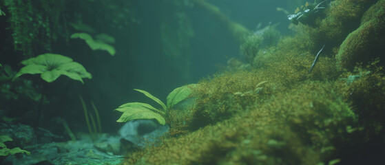 Aufkleber - Exploring a vibrant mossy landscape with rich textures and deep green hues