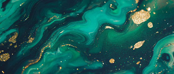 Poster - Vibrant green moss texture with bold contrasts and gold glimmers in natural light