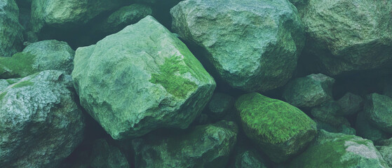 Aufkleber - Moss-covered rocks create a serene green landscape in nature's embrace