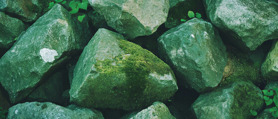 Poster - Moss-covered rocks create a lush, vibrant texture in a natural woodland setting