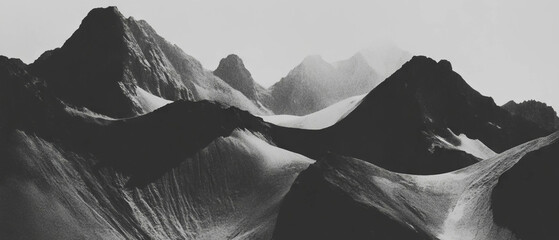 Fototapete - Majestic mountain peaks rise against a dramatic sky, showcasing rugged terrain and textures
