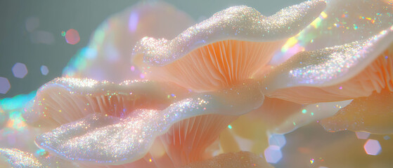 Poster - Intricate texture of mushroom gills with a shimmering and earthy appeal