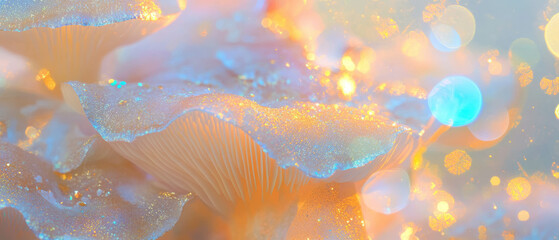 Poster - Elegant textures of mushroom gills with organic patterns and sparkling accents