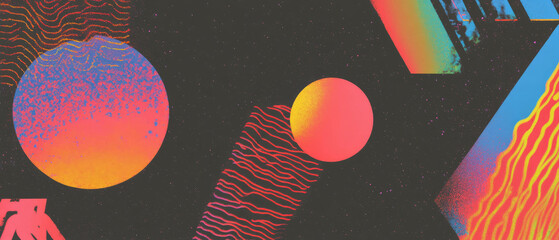 Poster - Neon lights and geometric shapes create vibrant textures in urban art design