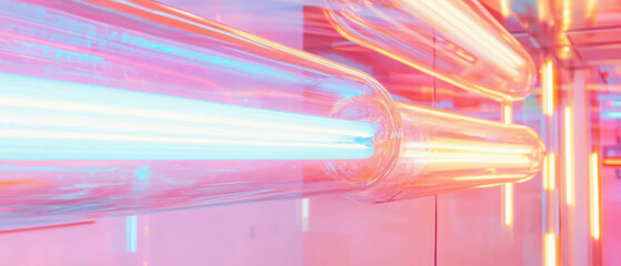 Poster - Vibrant neon lights illuminate a modern setting with glowing tubes and bright colors