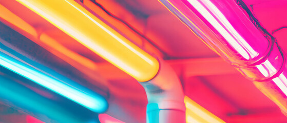 Poster - Bright neon tubes create vibrant texture and atmosphere in urban setting at night