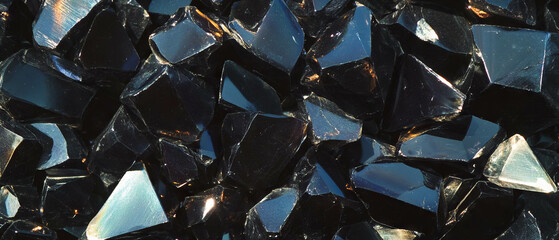 Poster - Unique obsidian texture displaying shiny black surfaces and sharp edges for creative inspiration