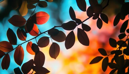 Wall Mural - Silhouetted Leaves Against A Vibrant Colorful Background