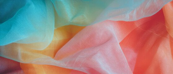 Poster - Soft ombre silk showcasing smooth color transitions from blue to warm orange tones