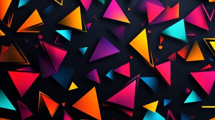 Poster - Collection of abstract triangle shapes in bold colors, forming a vibrant, layered pattern with depth and sharp angles on a black background