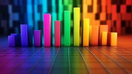 Aufkleber - Colorful D bars rising from a digital grid floor, with subtle lighting and a gradient background to create a dynamic visual