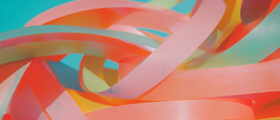 Aufkleber - Colorful paper ribbons creating dynamic patterns in a vibrant display
