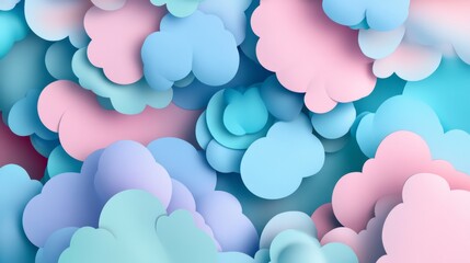 Leinwandbilder - Creative abstract graphic featuring layered paper-cut style shapes in pastel tones, creating a D visual effect with depth and texture