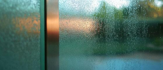 Poster - Partial frosted glass texture with varied light transmission in a serene outdoor setting