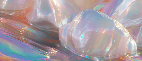 Poster - Captivating textures of iridescent pearls on a smooth surface reflecting soft light