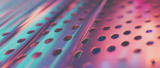 Poster - Vibrant texture of perforated aluminum showcasing neon backlighting and striking holes