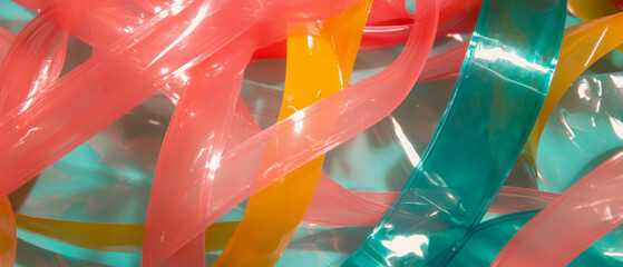 Aufkleber - Vibrant plastic ribbons create a colorful abstract texture with shiny surfaces