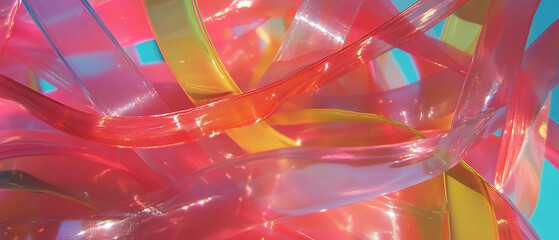 Aufkleber - Vibrant plastic ribbons with shiny surface creating beautiful textures in bright colors