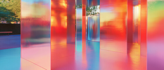 Poster - Reflections and colors interplay in a polished aluminum installation