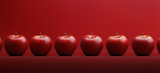 Wall Mural - Fresh red apples arranged against a vibrant red background in a simple display