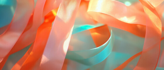 Aufkleber - Colorful polyester ribbons display vibrant textures and durability in close-up format
