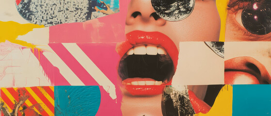 Poster - Bold and colorful pop art inspired design featuring expressive mouth and graphic elements
