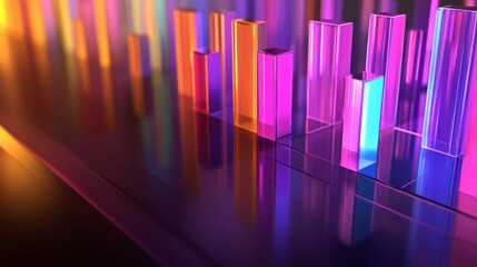 Poster - Multi-colored D bar graph on a glossy surface, with each bar casting distinct shadows, giving a sharp, vibrant appearance