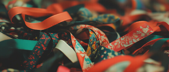 Aufkleber - Colorful printed ribbons with various textures and patterns in a vibrant assortment