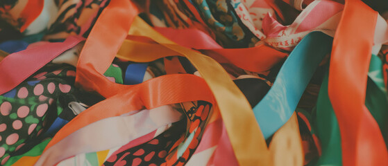 Aufkleber - Vibrant printed ribbons with diverse patterns and colors ideal for crafts and decorations