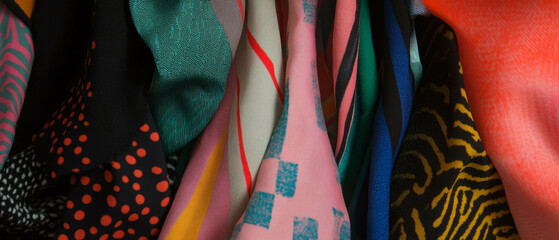 Aufkleber - Colorful printed ribbons with diverse patterns and textures display vibrant artistry