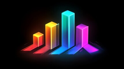 Fototapete - Stylized bar graph with glowing bars in neon colors, set against a dark, tech-inspired background for a dynamic and impactful graphic