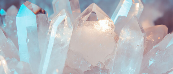 Aufkleber - Beautiful crystalline quartz with clear white texture showcasing natural formations and brilliance