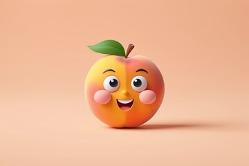 Sticker - there is a cartoon peach with a face and a leaf on it