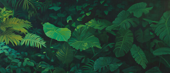 Aufkleber - Exploration of vibrant rainforest canopy showcasing lush, dense foliage and rich textures