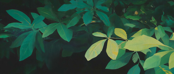 Poster - Vibrant textures of rainforest canopy showcasing lush green foliage and dynamic plant life