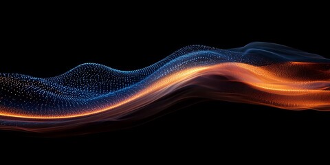 Wall Mural - abstract wave of blue and orange particles on black background.