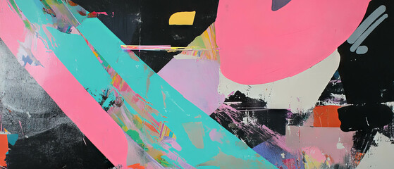 Poster - Colorful textures from recycled aluminum with neon accents create a vibrant composition