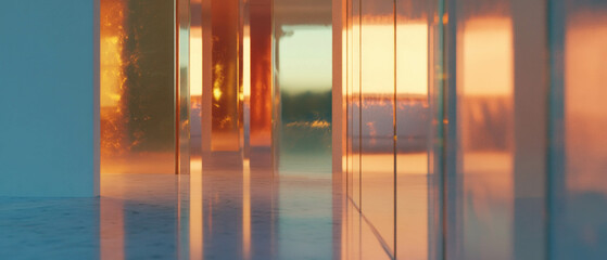 Poster - Reflective surfaces create geometric patterns under contrasting light in modern architecture