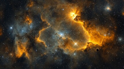 Aufkleber - In the heart of a vibrant nebula, numerous asteroids wander through a spectacular tapestry of colorful gases and celestial light, embodying the beauty of interstellar travel