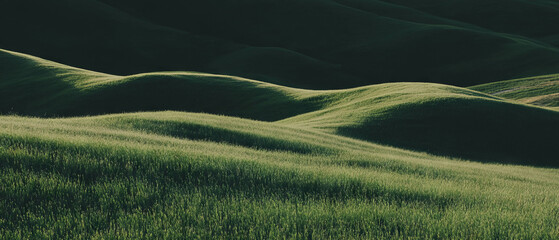 Poster - Rolling hills create a serene landscape of soft slopes and lush green grass