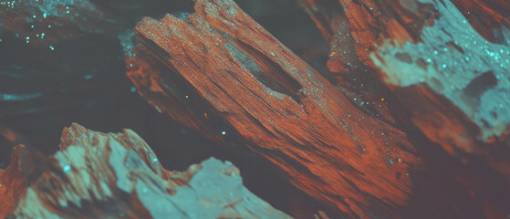 Aufkleber - Rotting wood displays rich texture and color contrasts in natural environment