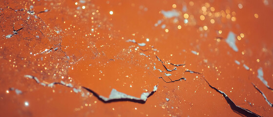 Poster - Texture of rusted metal featuring orange hues and a flaky surface with glitter