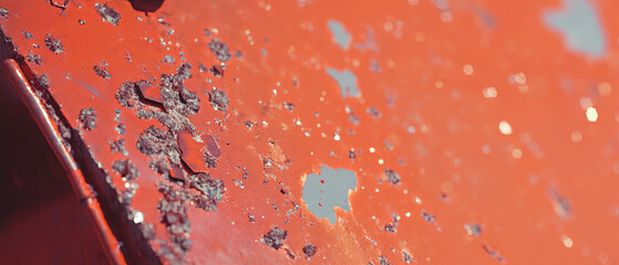 Poster - Texture of rusted metal with orange hues and flaky surface showcasing unique glitter patterns