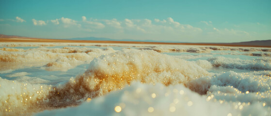 Poster - Expansive salt flats with contrasting textures and shimmering gold accents