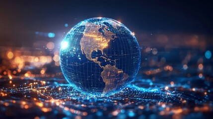 Poster - Abstract blue digital background with a global network and connectivity. Abstract technology. Abstract Network World. Glowing blue digital globe. Digital Earth. Global network. 