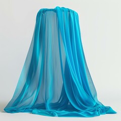 Aufkleber - Elegant light blue transparent wavy cloth draped over round frame on white background, creating a beautiful and artistic display