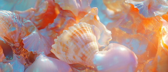Aufkleber - Explore the delicate textures and pearly interiors of seashells in vibrant colors